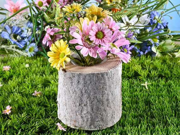 Round vase-basket in natural wood with internal lining