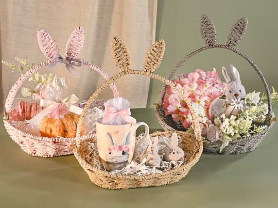 Woven paper basket, removable handle and ears