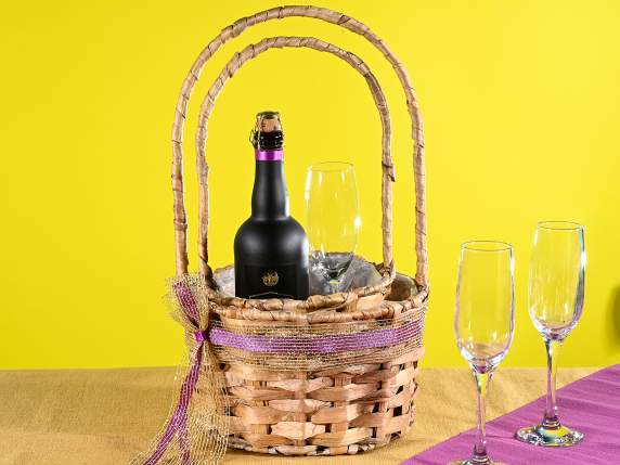 Set of 2 woven hyacinth baskets with high handle