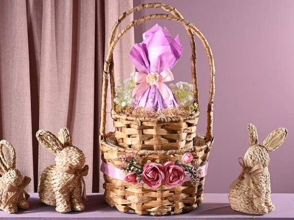 Set of 2 woven hyacinth baskets with high handle