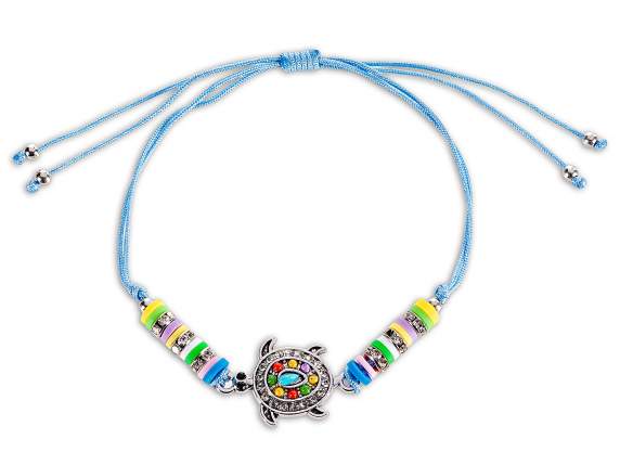 Rope bracelet with beads and colored metal charm