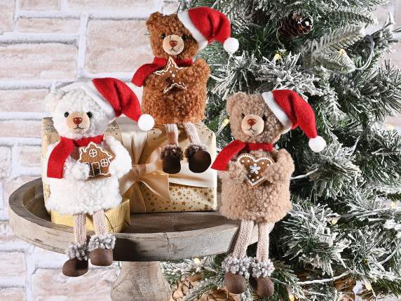 Long legged Christmas bear soft plush with biscuit