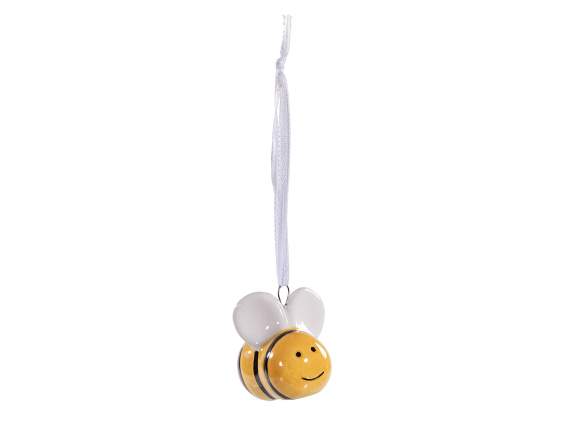 Ceramic bee decoration with hanging ribbon