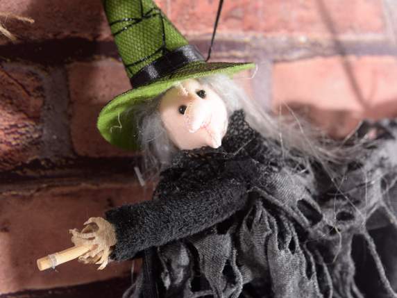 Befana-witch dress cobweb fabric c-broom to hang