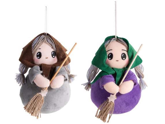 Befana - Witch in soft fabric with broom to hang