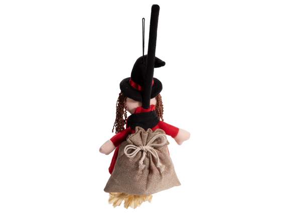 Fabric Befana with broom and sweets bag to hang