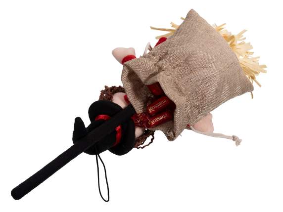 Fabric Befana with broom and sweets bag to hang