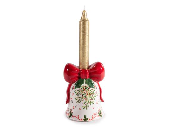 Bell-shaped ceramic candle holder with relief decorations