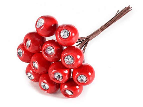 Artificial red berry with glitter and moldable stem