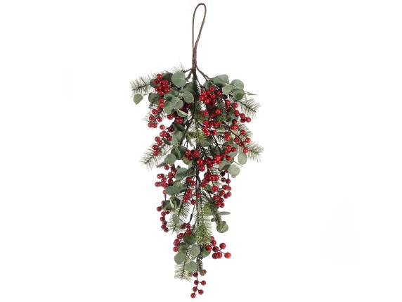 Artificial pine branch with red berries for hanging