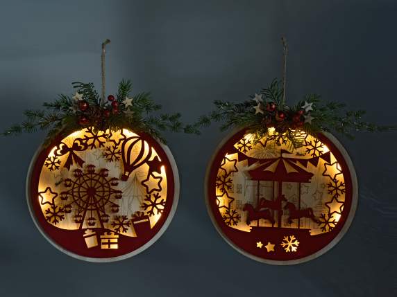 Cuadro de madera Parque de Navidad con luces LED para colg