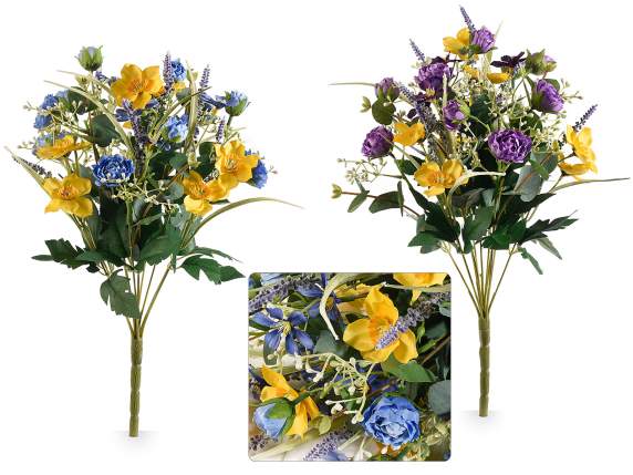 Bouquet of daffodils, lavender and artificial peonies