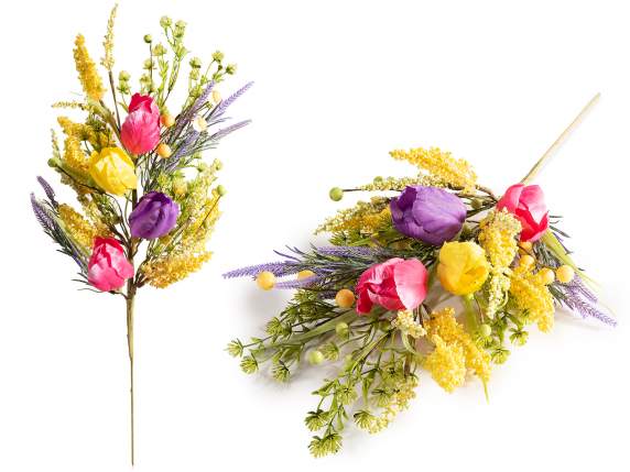 Artificial poppy and lavender branch