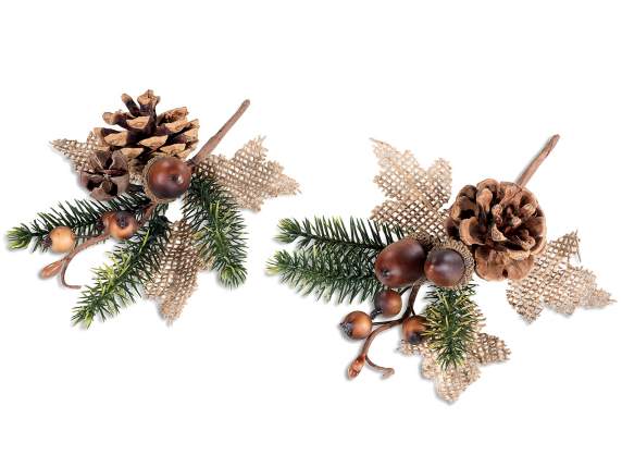 Bouquet of acorns, artificial pine cones and jute leaves