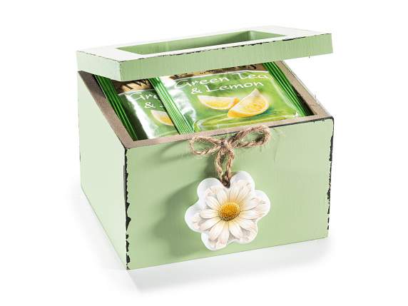 Wooden tea-spice box with daisy decorations