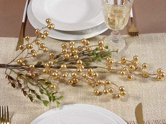 Artificial golden berry branch with green leaves