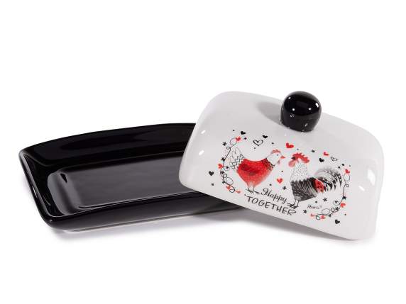 Ceramic butter dish with lid and chicken decoration