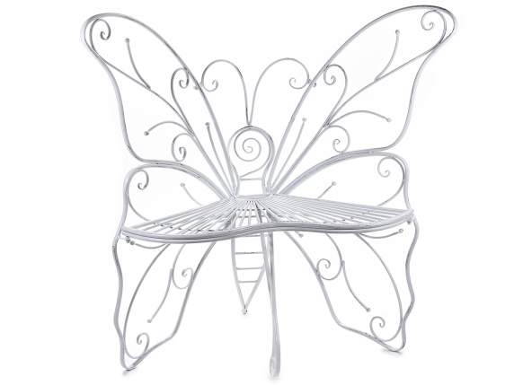 Butterfly bench in antique white metal