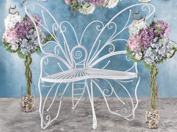 Antique White Metal Butterfly Bench
