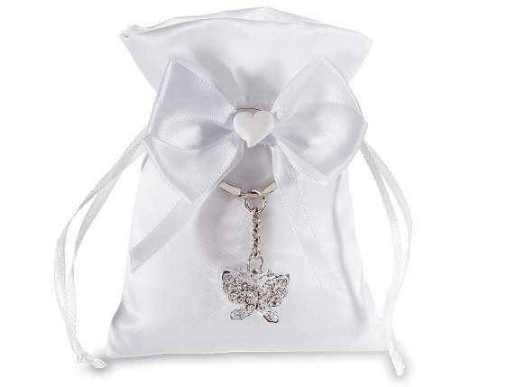 Satin effect bag with metal butterfly keychain