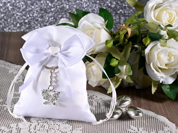 Satin effect bag with metal butterfly keychain