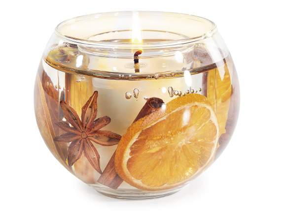 Scented candle in glass jar with gel and natural spices