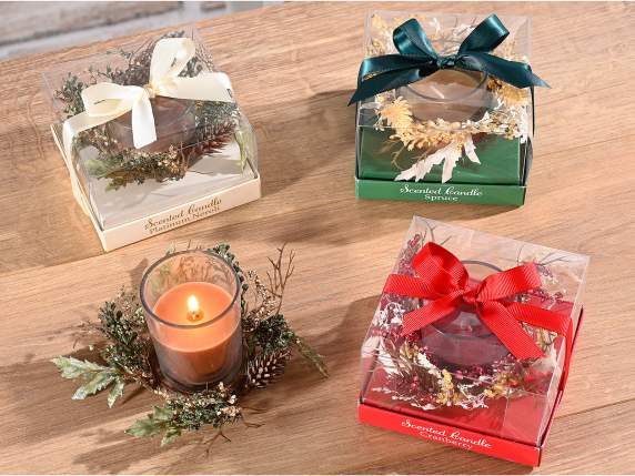 Scented candle package in glass jar and garland