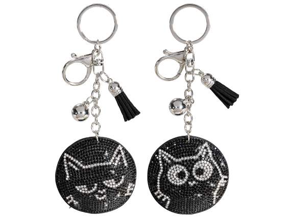 Cat face charm - keychain with rhinestones and pendants