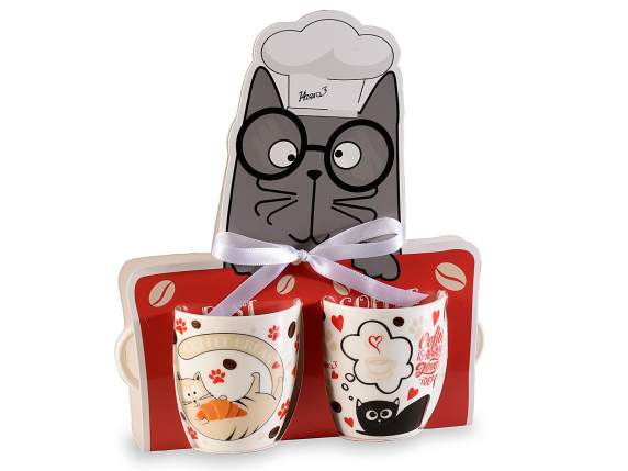 Gift box of 2 porcelain cups Funny Cats