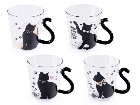 250ml Clear Glass Mug with Cat Tail Handle