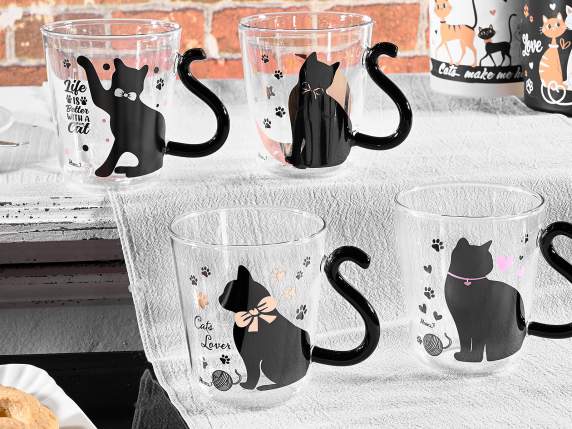 250ml Clear Glass Mug with Cat Tail Handle