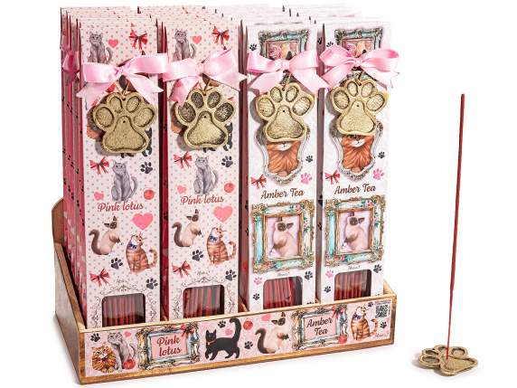 Conf. 30 incense sticks with metal incense holder, cat theme