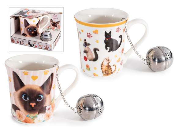 250 ml porcelain mug with cat decorations and filter