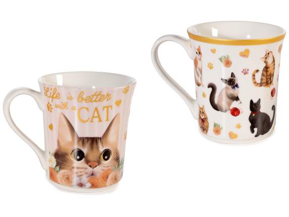 250 ml porcelain mug with cat decorations and filter