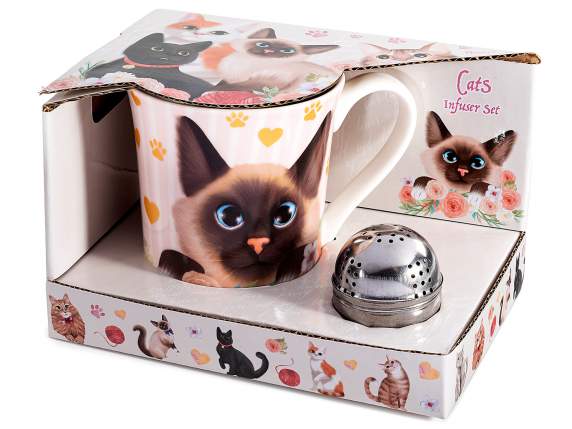 250 ml porcelain mug with cat decorations and filter