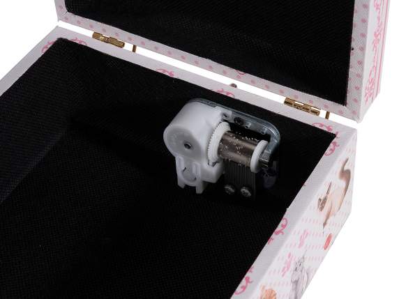 Set of 2 lined wooden boxes with music box and hook