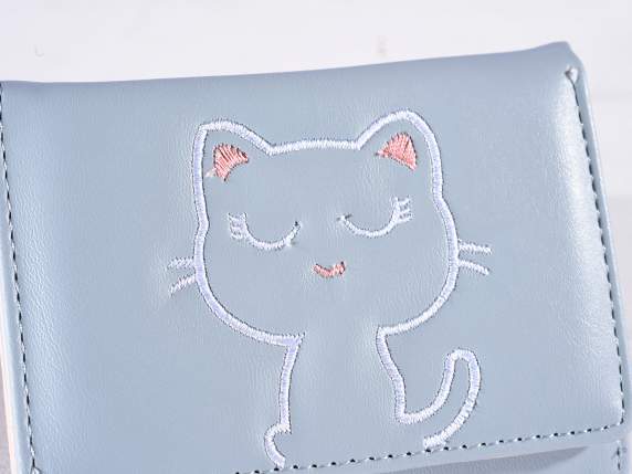 Faux leather wallet with embroidered kitten and paw pendant 10.03.42 Art From Italy
