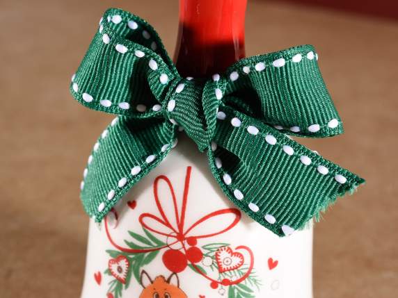 Ceramic bell with Winter Love decoration and bow