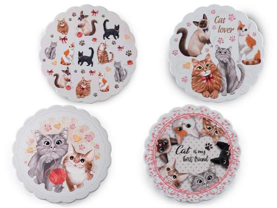 Ceramic trivet with cat decorations and a cork base