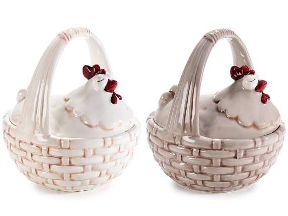 Ceramic food container with hen and handle