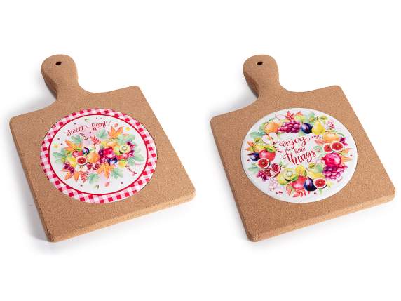Glossy ceramic and cork trivet