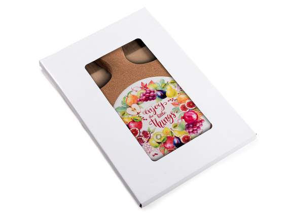 Glossy ceramic and cork trivet