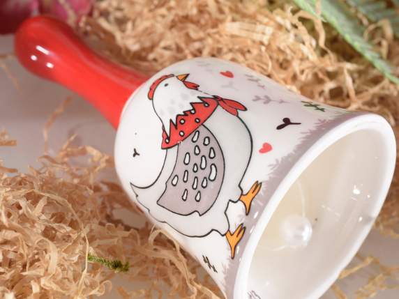Ceramic bell with embossed hen decoration