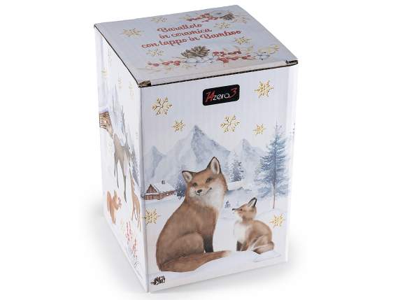 Ceramic food jar with winter print and lid