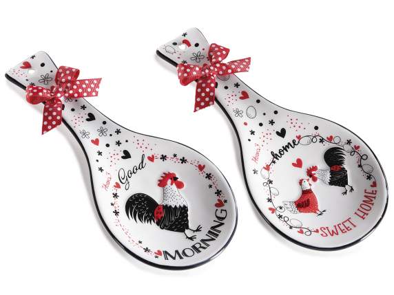 Ceramic chicken spoon rest with bow