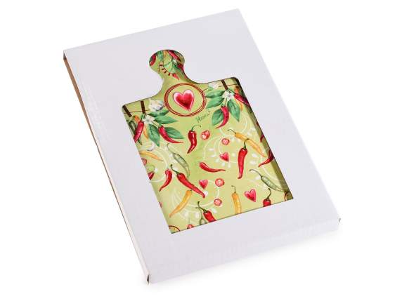 Ceramic trivet with cork base and chilli peppers