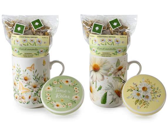 Chamomile tea in a 300 ml porcelain cup with lid