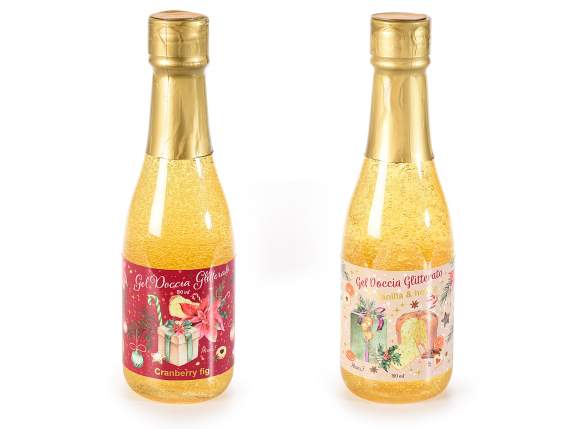 Champagne bottle with perfumed glitter shower gel