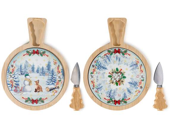 Wooden and ceramic cutting board set with cheese knife