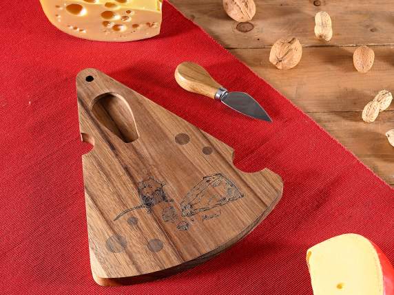 Acacia wood cheese slice chopping board with knife